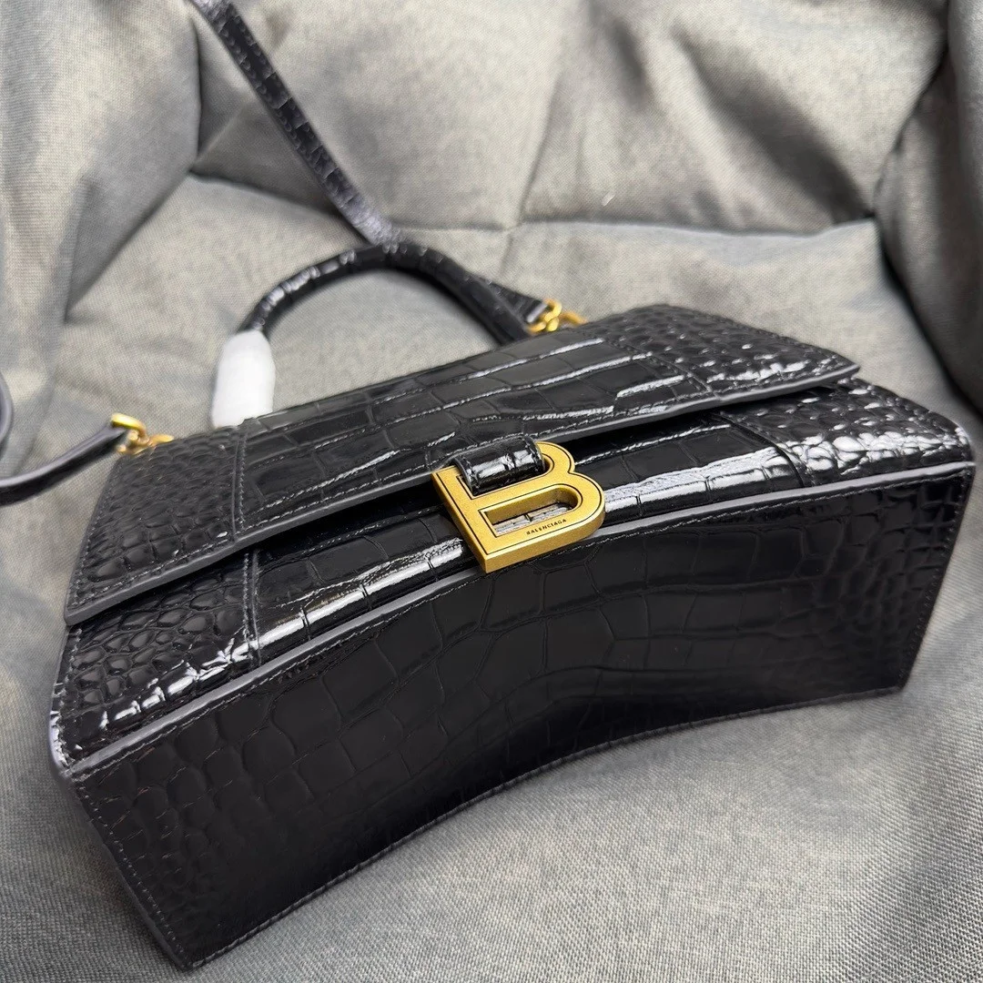 Balenciaga Hourglass Small Bag in Black Croc-Embossed Calfskin product view 5