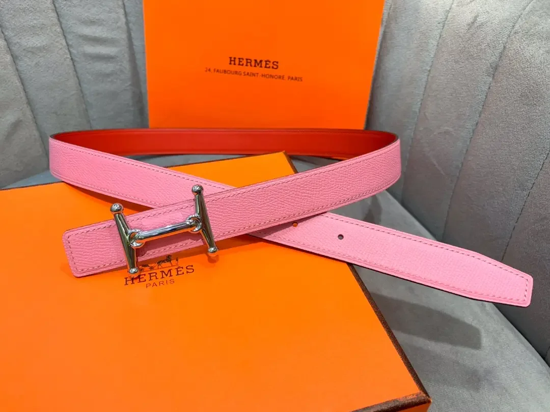 Hermès Pink/Red Reversible Belt with Silver-Tone Stirrup-Style H Buckle product view 1