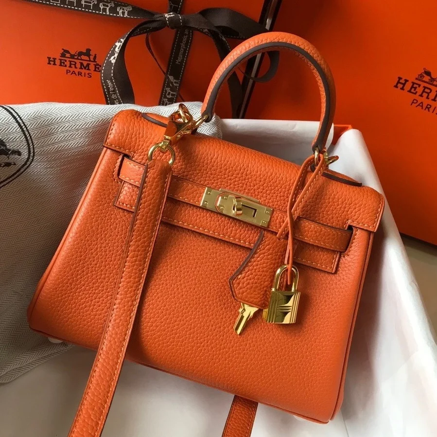 Hermes Kelly 20cm Bag In Orange Clemence Leather GHW product view 1