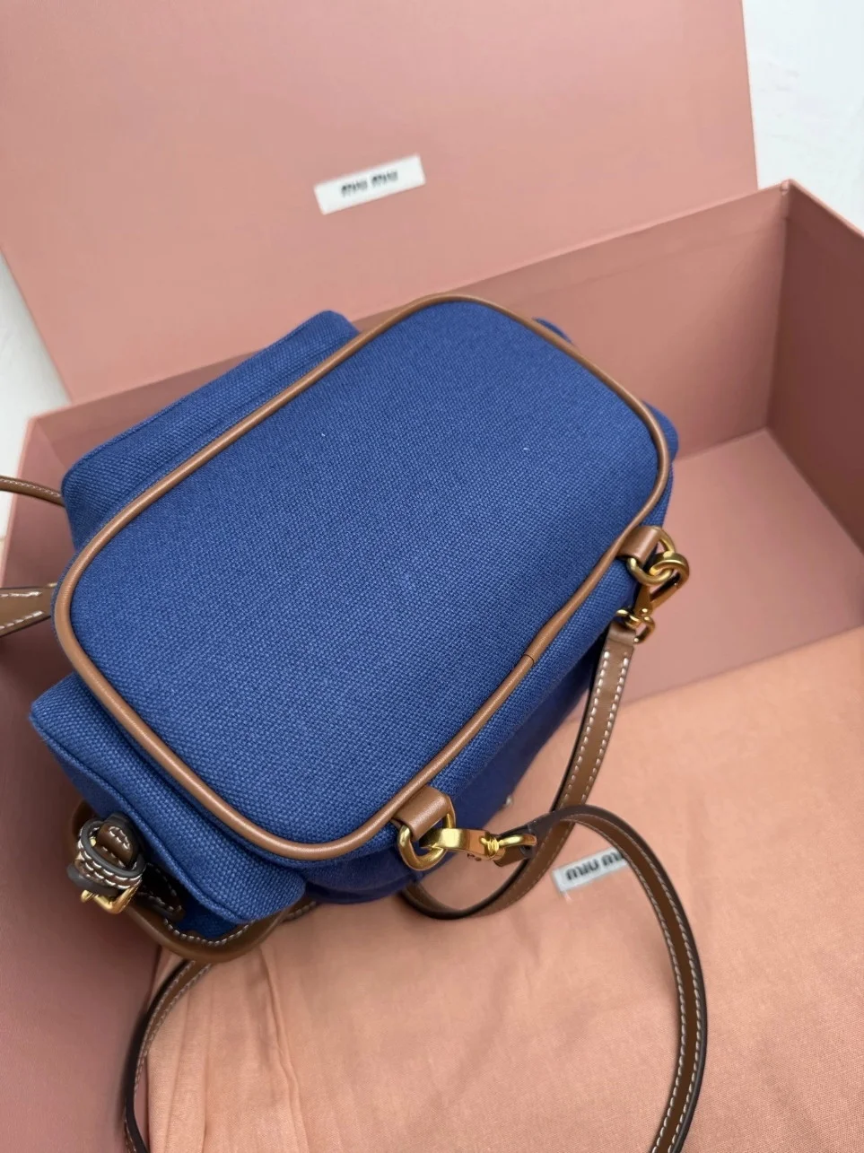 Miu Miu Small Backpack in Blue Canvas and Calfskin product view 6
