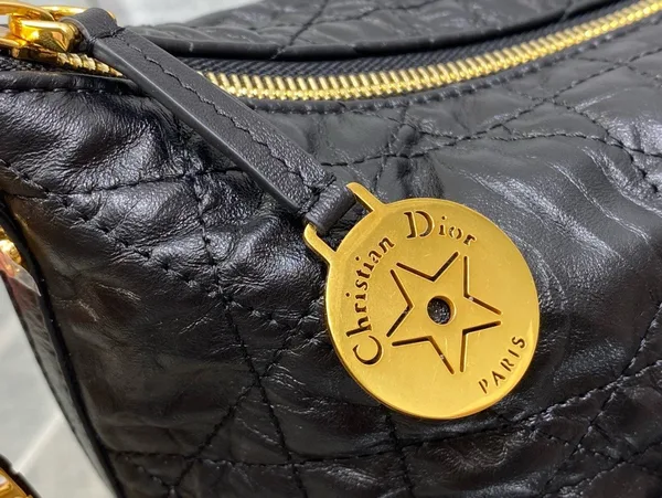Dior Diorstar Hobo Bag with Chain in Black Crinkled Calfskin product view 9