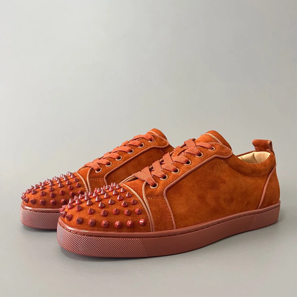 Christian Louboutin Louis Junior Spikes Suede-Effect Sneakers Rust product view 2