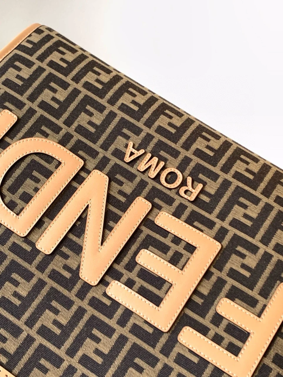 Fendi Sunshine Large Tote Bag in Brown FF Jacquard Fabric product view 10