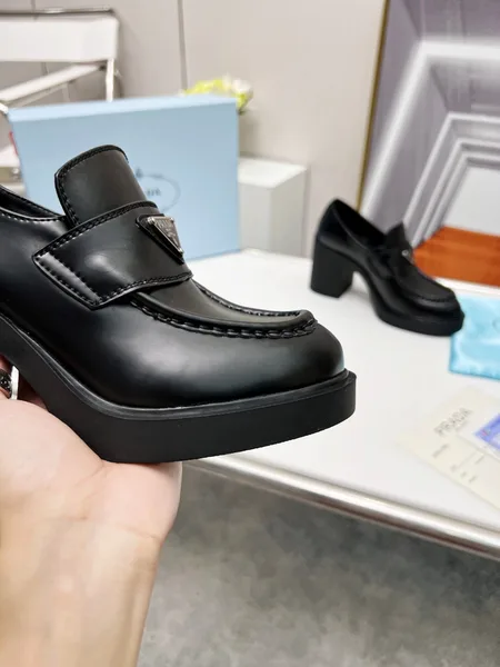 Prada Chocolate High-heeled Loafers In Black Brushed Leather product view 4