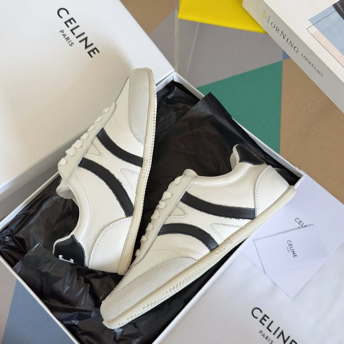 Celine Women’s Jogger Low-top Sneakers in White and Black Leather product view 8