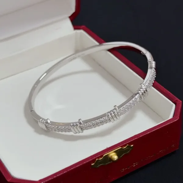 Cartier Silver-Tone Textured Bangle with Pave-Effect Details product view 6