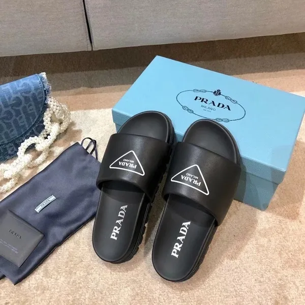 Prada Black Leather Slides with Printed Triangle Logo product view 4