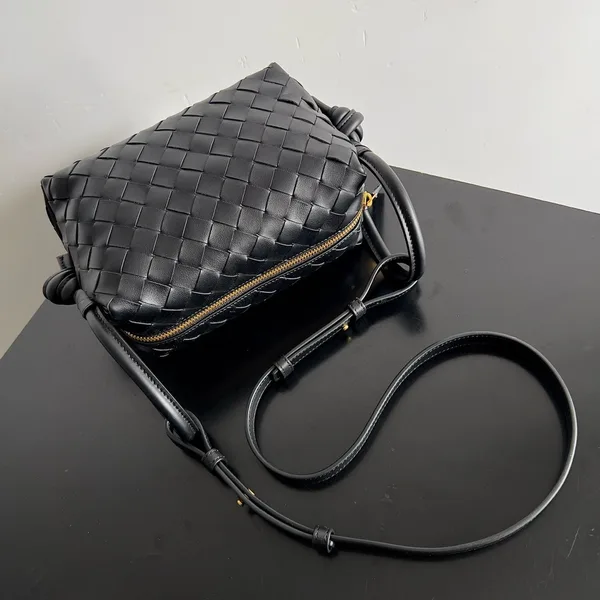 Bottega Veneta Small Loop Crossbody Bag In Black Intrecciato Lambskin product view 5
