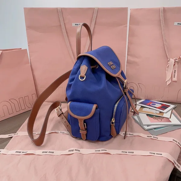 Miu Miu Large Backpack in Blue Canvas and Calfskin product view 4