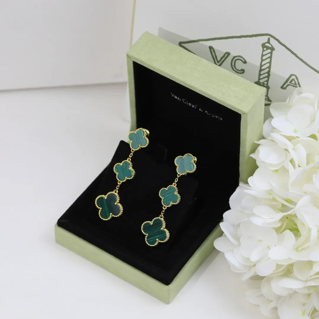 Van Cleef & Arpels Alhambra Green Three-Motif Gold-Tone Drop Earrings product view 5