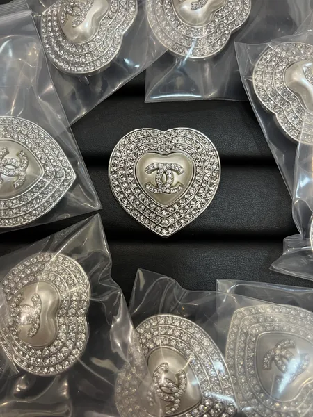 Chanel Pavé Heart CC Brooch White and Silver-Tone product photo
