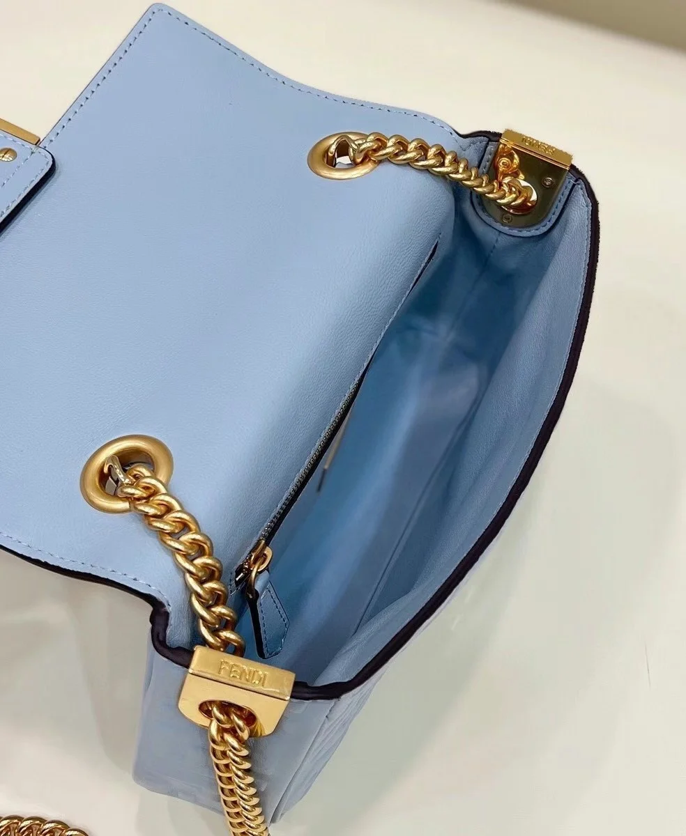 Fendi Baguette Chain Midi Bag In Blue Nappa Leather product view 8