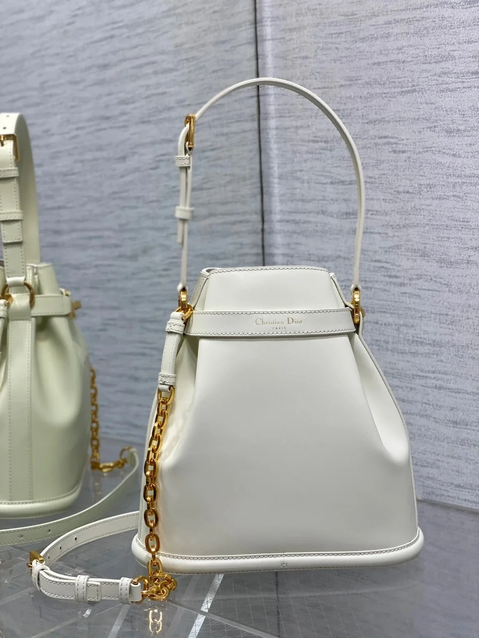Dior C’est Medium Bag in White Saddle Calfskin product view 10