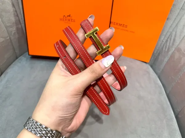 Hermès Pink/Red Reversible Belt with Gold-Tone Slim H Buckle product view 6