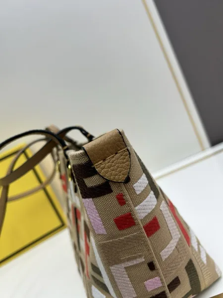 Fendi Small Roll Tote in Canvas with Multicolor FF Embroidery product view 6