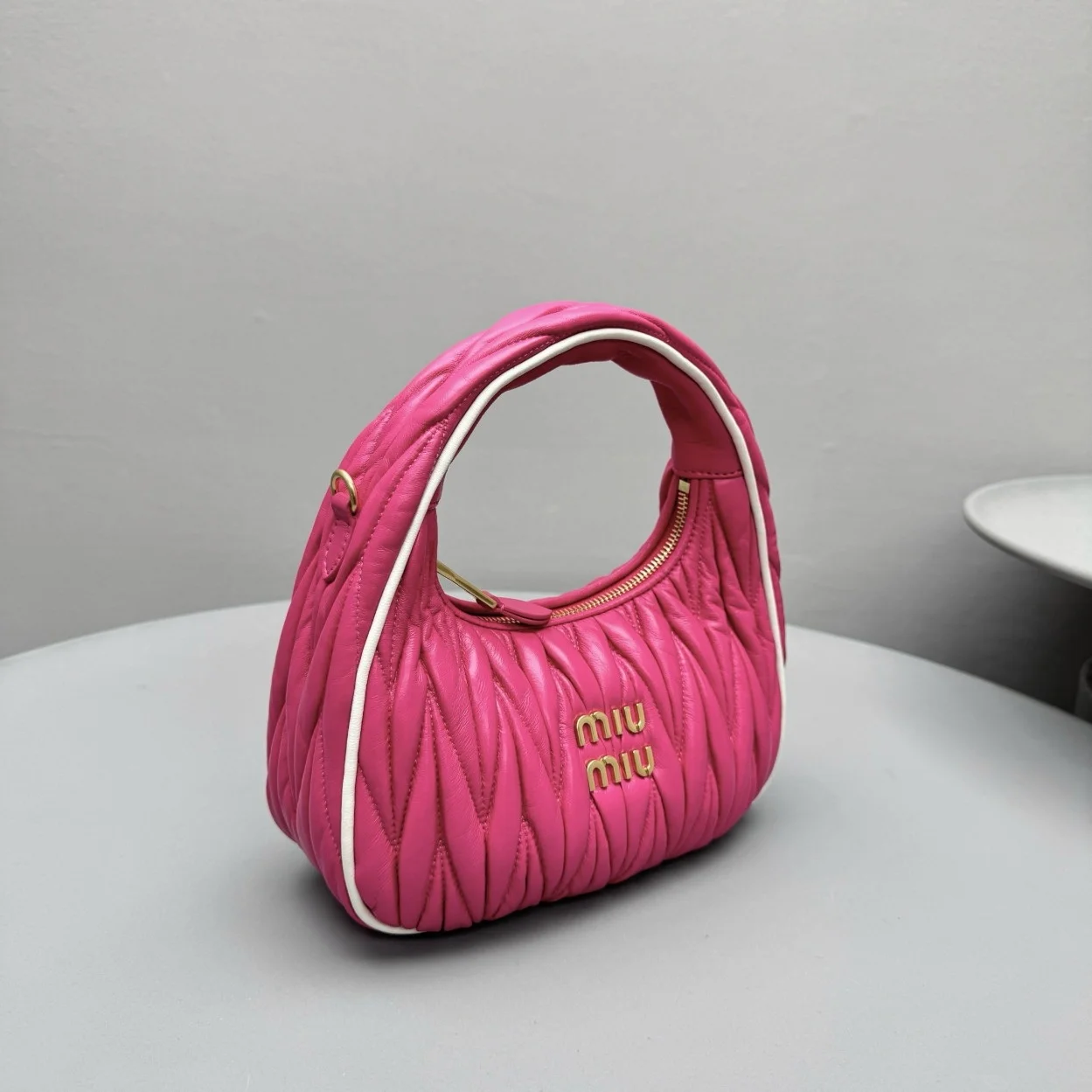 Miu Miu Wander Hobo Bag in Fuchsia Matelasse Nappa Leather product view 6