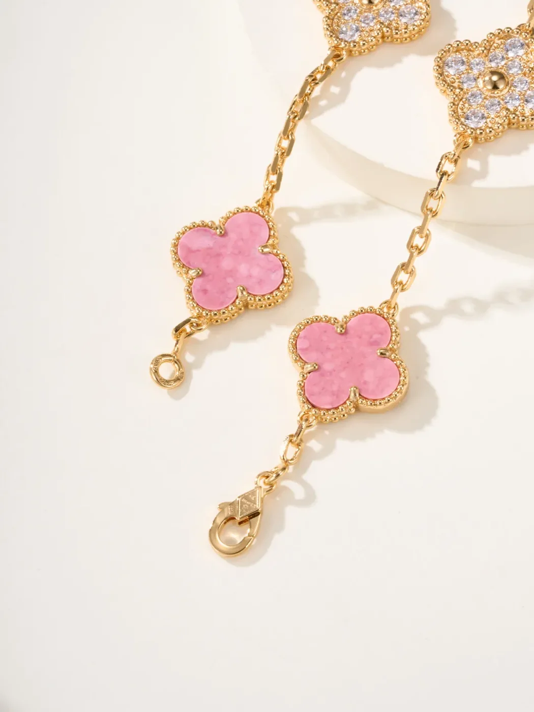 Van Cleef & Arpels Alhambra Pink Clover and Pave-Effect Gold-Tone Bracelet product view 4