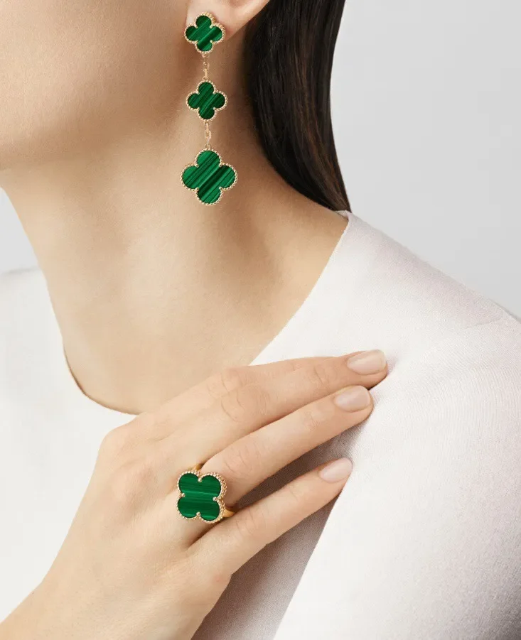 Van Cleef & Arpels Alhambra Green Three-Motif Gold-Tone Drop Earrings product view 2