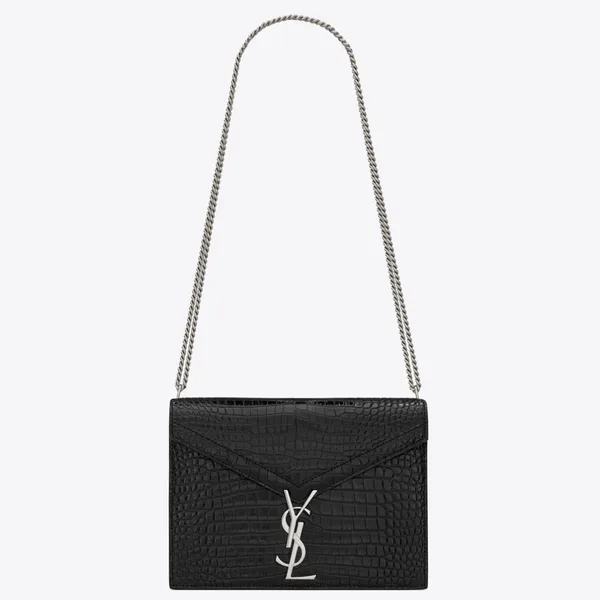Saint Laurent Cassandra Medium Bag In Black Croc-Embossed Leather product photo