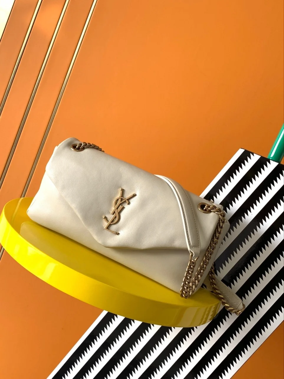 Saint Laurent Calypso Shoulder Bag In White Lambskin product view 2