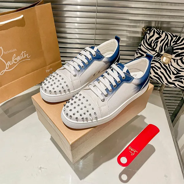 Christian Louboutin Louis Junior Spikes Sneakers White and Blue product view 2