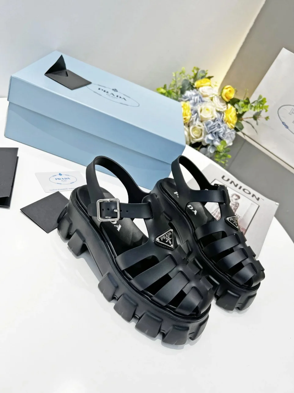 Prada Foam Sandals in Black Rubber product view 3