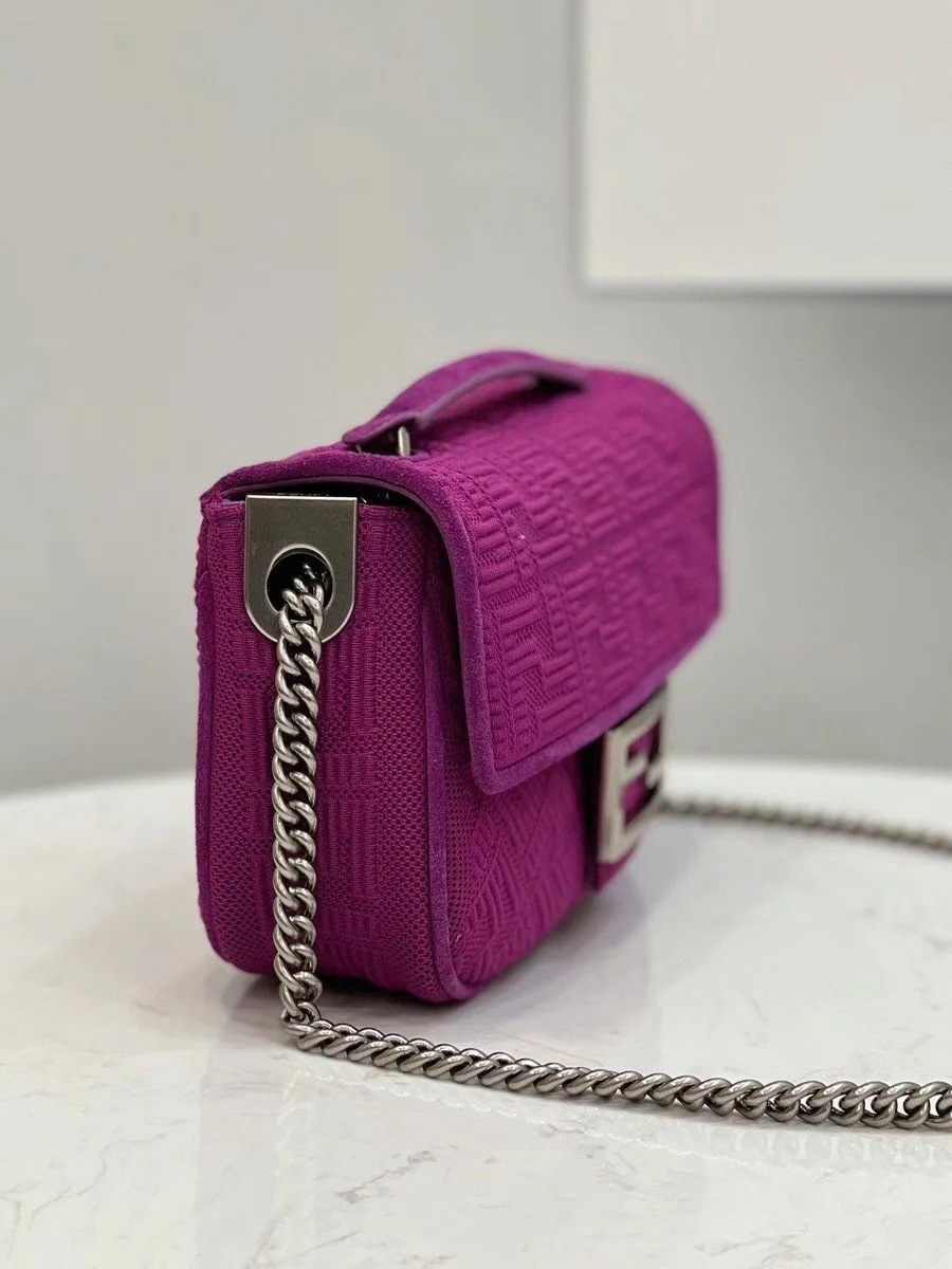 Fendi Baguette Chain Midi Bag In Fuchsia FF Fabric product view 4