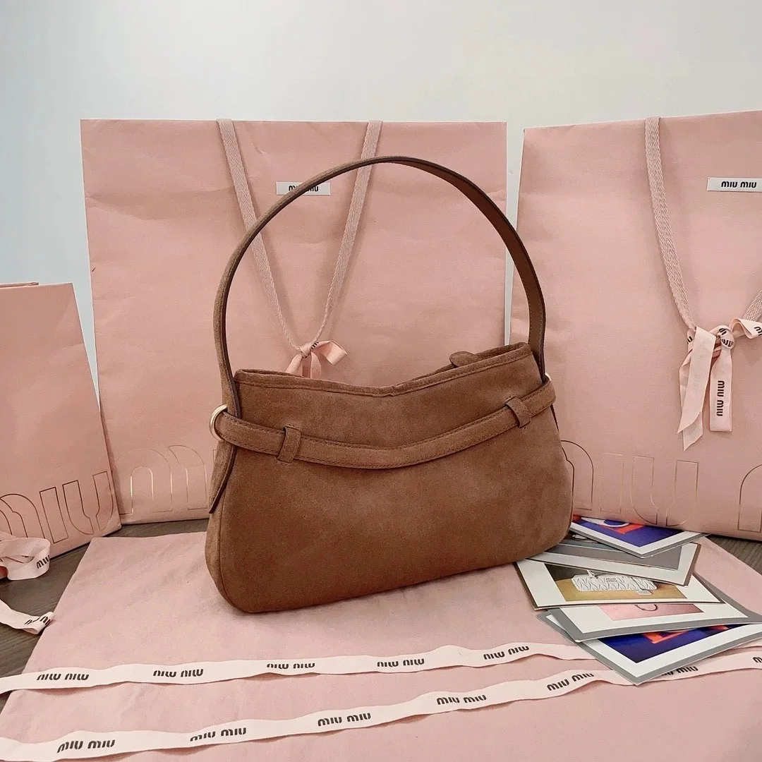 Miu Miu Aventure Small Shoulder Bag in Brown Suede Leather product view 3