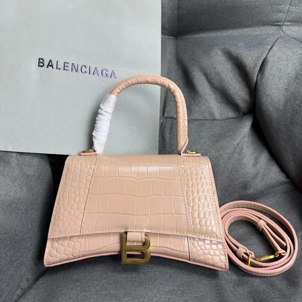 Balenciaga Hourglass Small Bag in Nude Croc-Embossed Calfskin product view 10