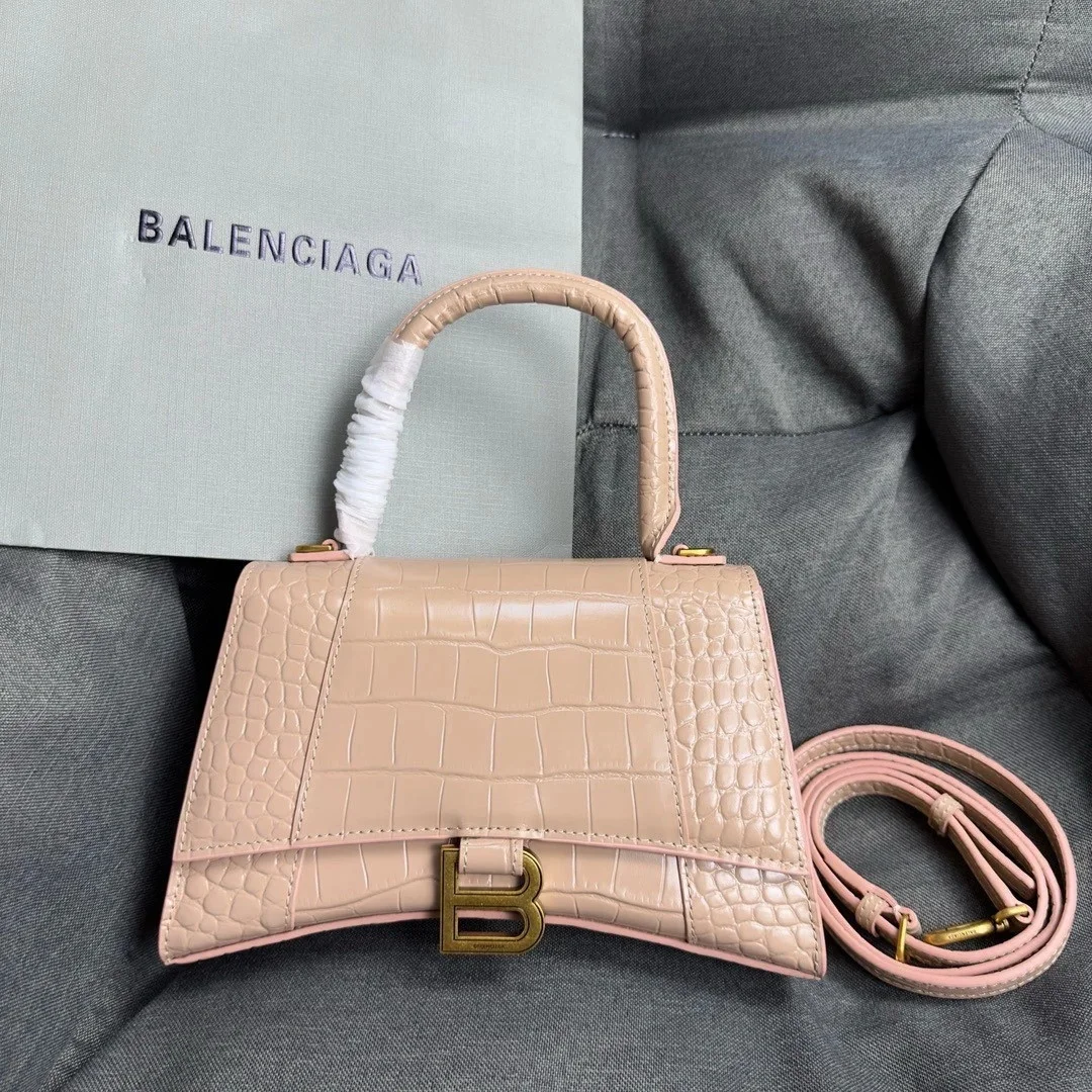 Balenciaga Hourglass Small Bag in Nude Croc-Embossed Calfskin product view 10