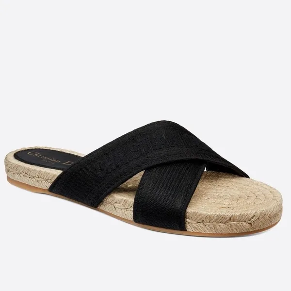 Dior Granville Espadrilles Sandals In Black Embroidered Cotton product photo