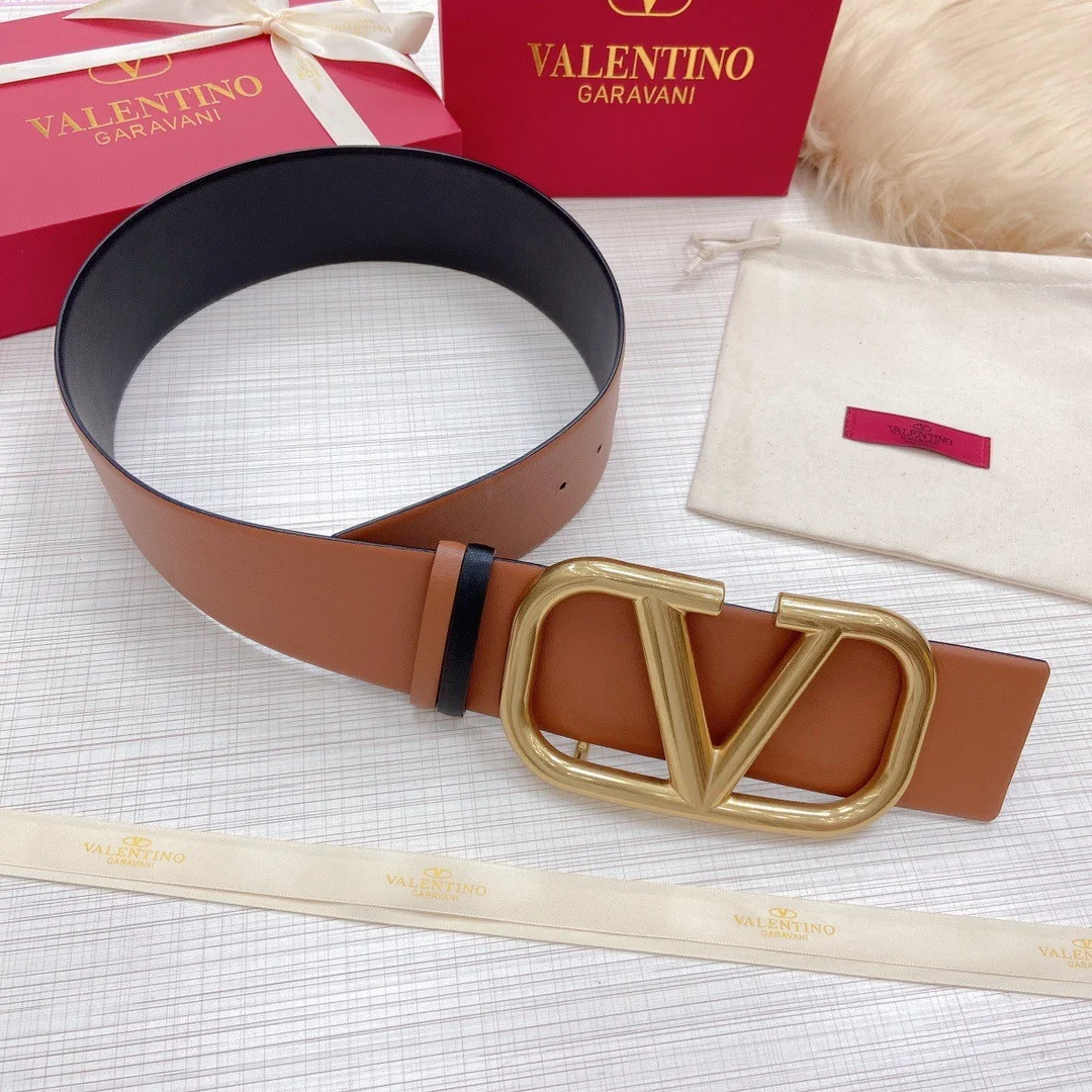 Valentino VLogo Reversible Belt 70mm in Brown and Black Calfskin product view 7