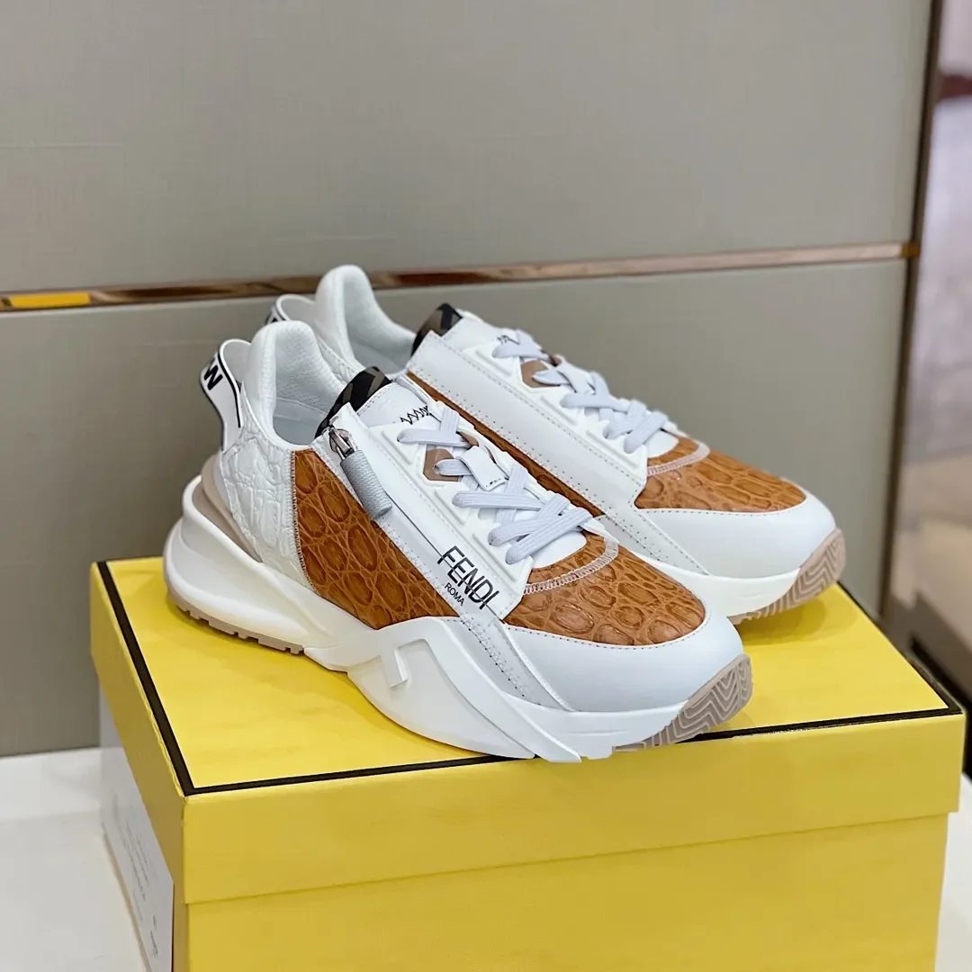 Fendi Flow Low-Top Sneakers in Brown & White product view 1