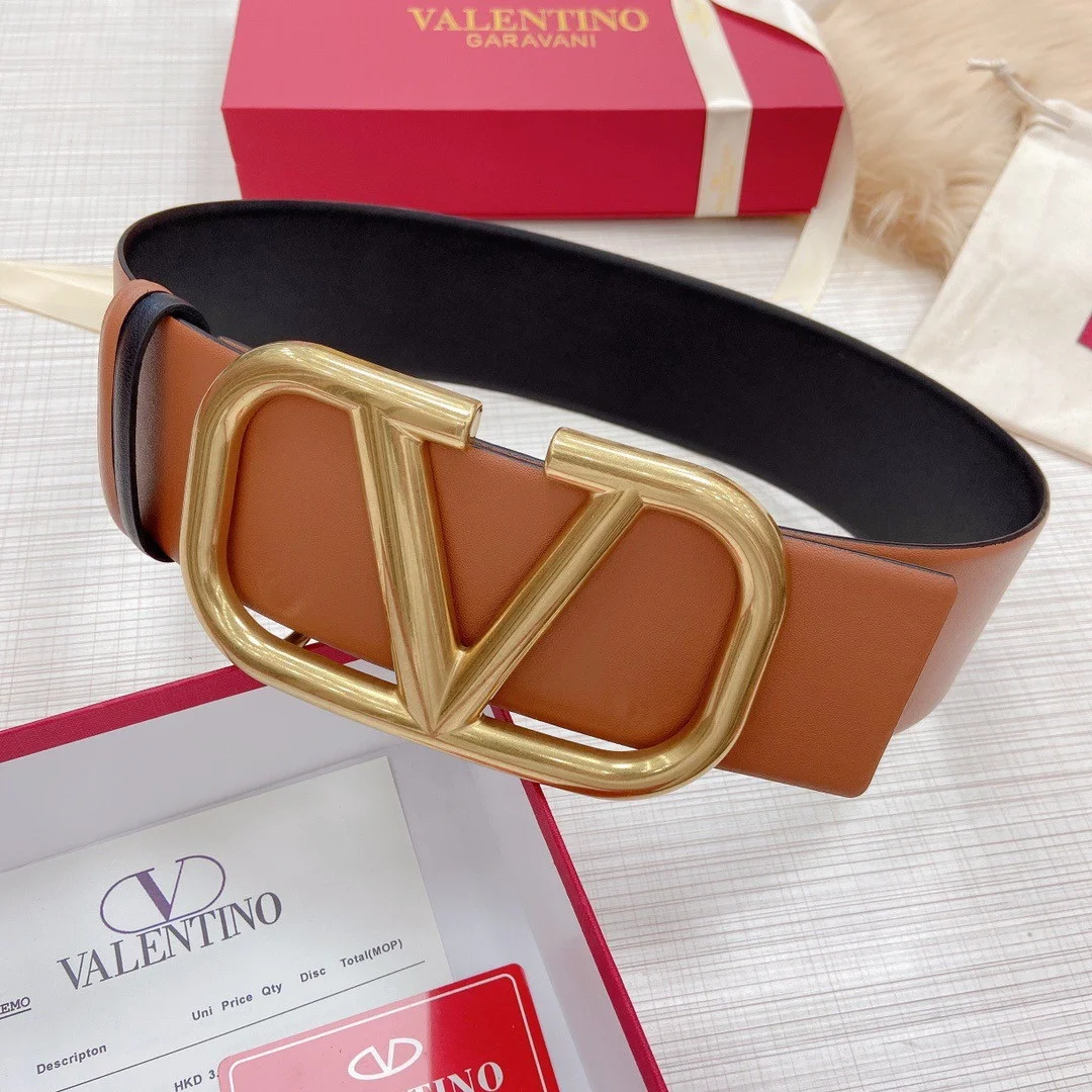 Valentino VLogo Reversible Belt 70mm in Brown and Black Calfskin product view 5