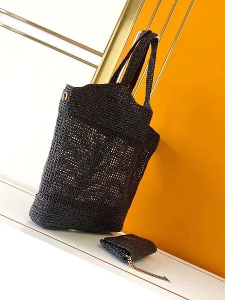 Saint Laurent Icare Maxi Tote Bag in Black Raffia product view 2