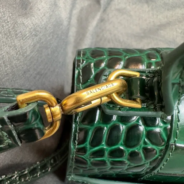 Balenciaga Hourglass Small Bag in Green Croc-Embossed Calfskin product view 5
