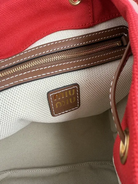 Miu Miu Large Backpack in Red Canvas and Calfskin product view 8