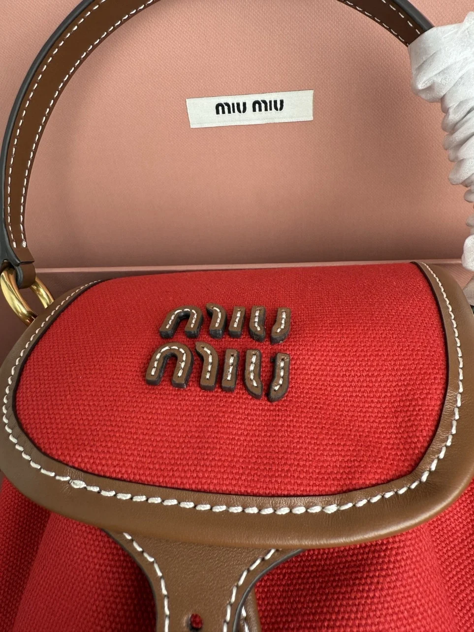 Miu Miu Small Backpack in Red Canvas and Calfskin product view 5