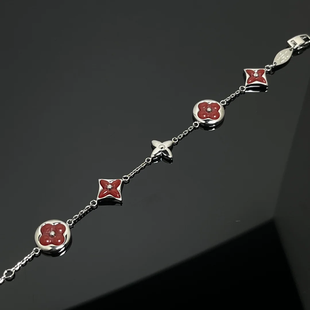 Louis Vuitton Five-Motif Sun Star Bracelet Red Inlay and Silver-Tone product view 1