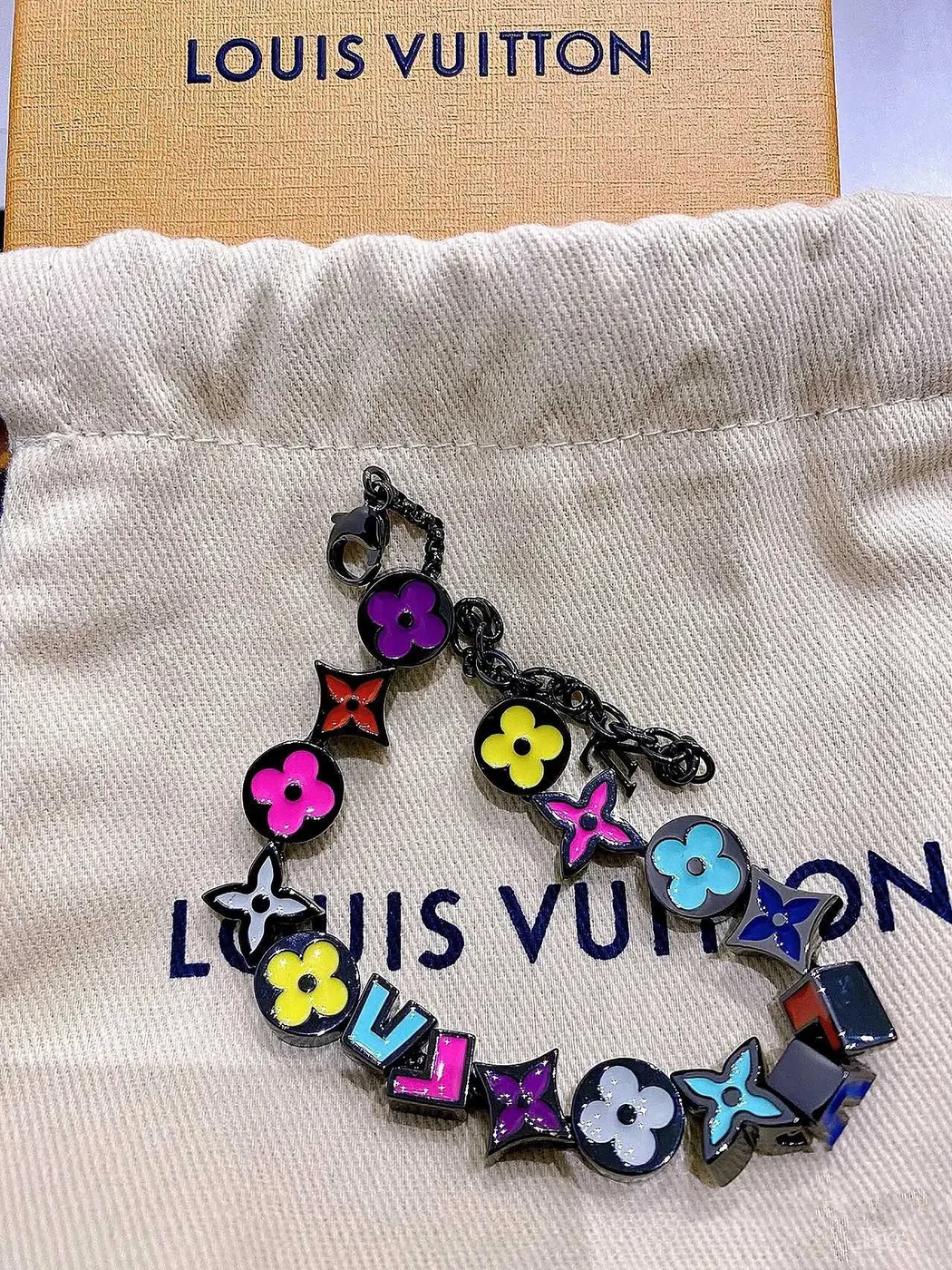 Louis Vuitton Multicolor Enamel Blossom Chain Bracelet Black with Multicolor Accents product view 1