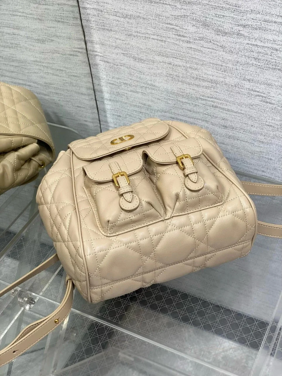 Dior Caro Medium Backpack in Beige Macrocannage Lambskin product view 8
