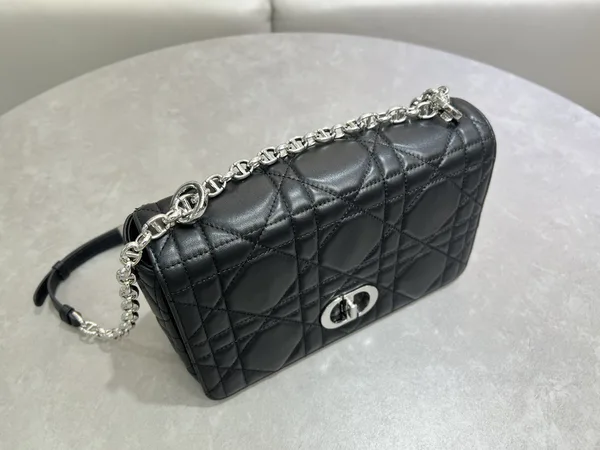 Medium Soft Dior Caro Bag — Black with Silver-Tone Hardware product view 5