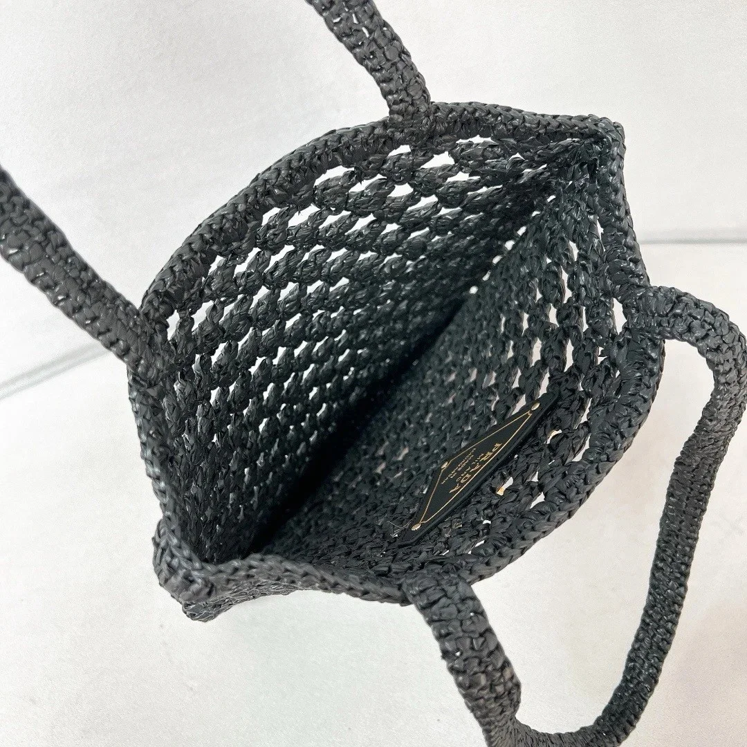 Prada Crochet Tote Bag in Black Raffia-effect Yarn product view 9