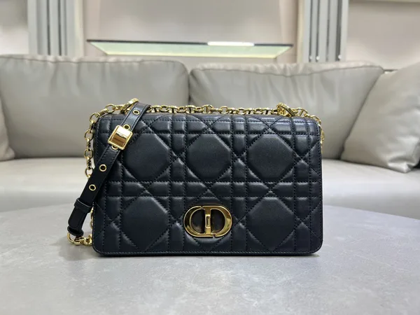 Medium Soft Dior Caro Bag — Black with Gold-Tone Hardware product photo