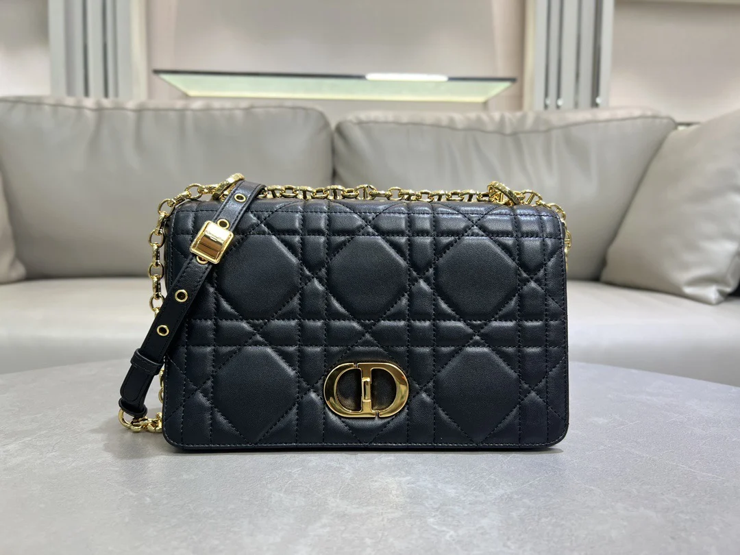Medium Soft Dior Caro Bag — Black with Gold-Tone Hardware product view 1
