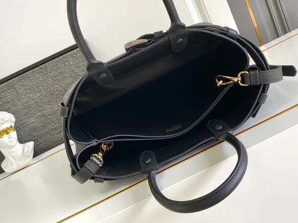 Prada Buckle Large Handbag with Belt in Black Calfskin product view 8
