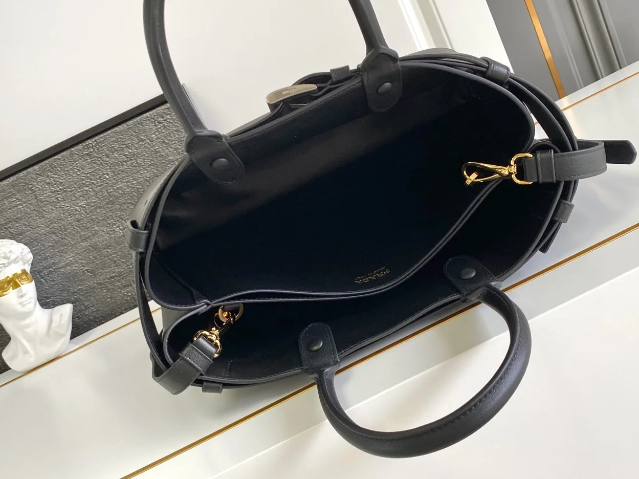 Prada Buckle Large Handbag with Belt in Black Calfskin product view 8
