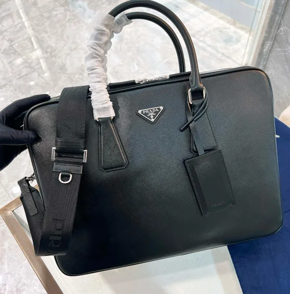 Prada Briefcase with Two Compartments in Black Saffiano Leather product view 9