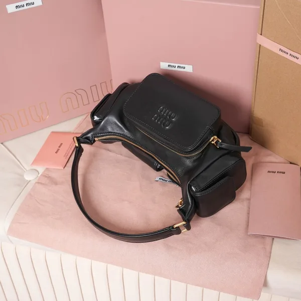 Miu Miu Pocket Shoulder Bag in Black Nappa Leather product view 10