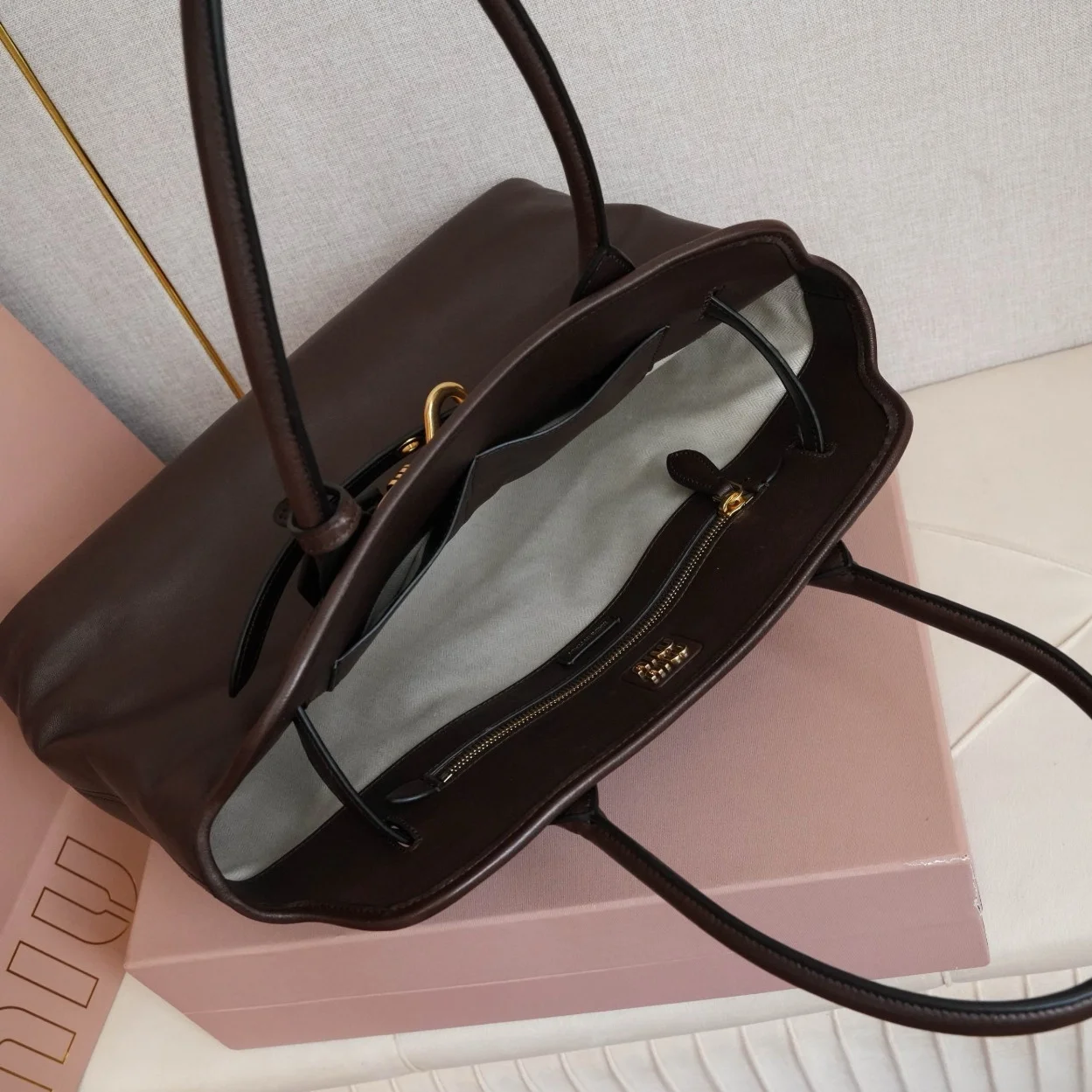 Miu Miu Aventure Large Shopper Bag in Briarwood Nappa Leather product view 8